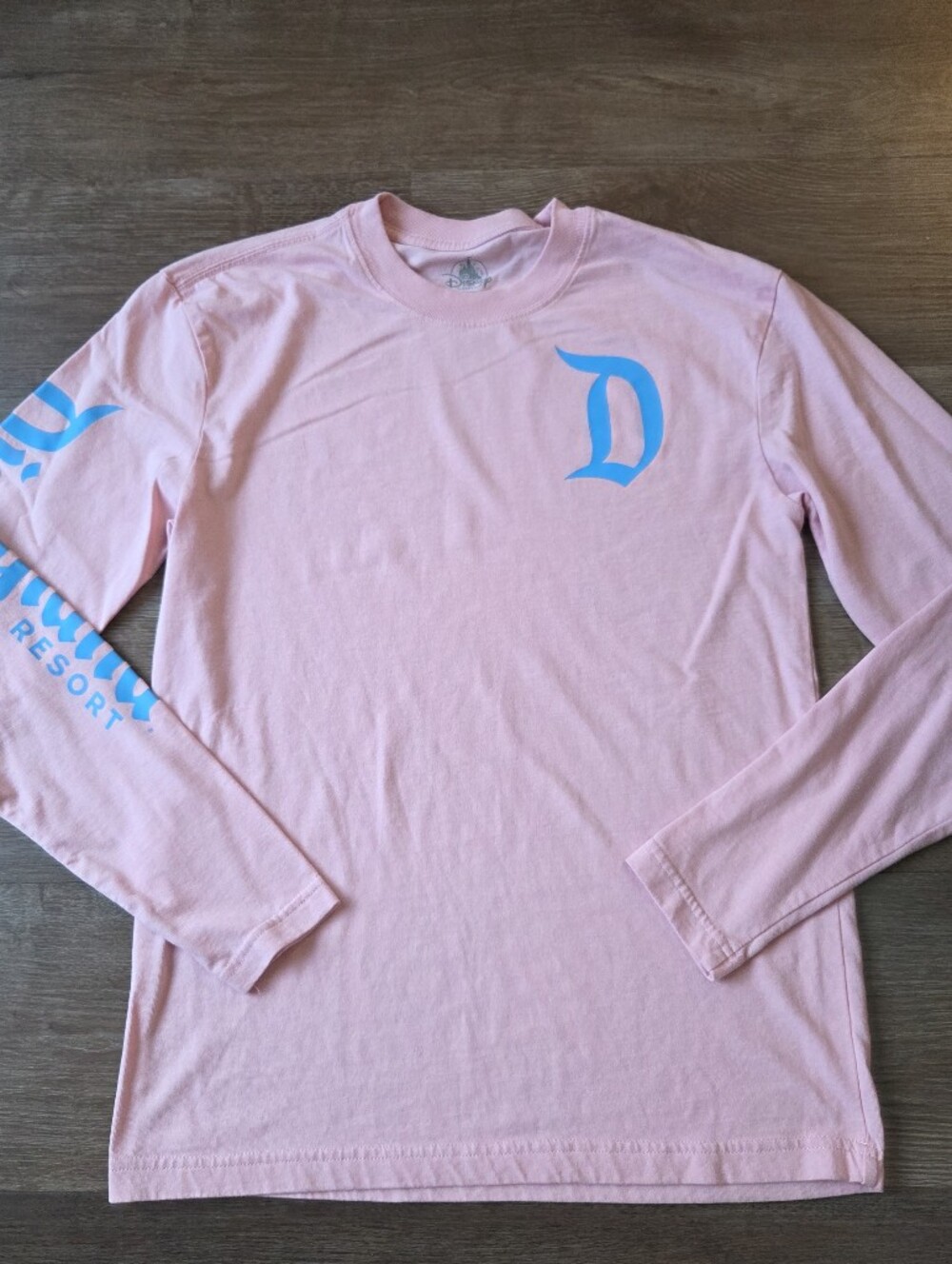 Disney Parks Disneyland Resort Light Pink Long Sleeve T-Shirt w/Blue Lettering